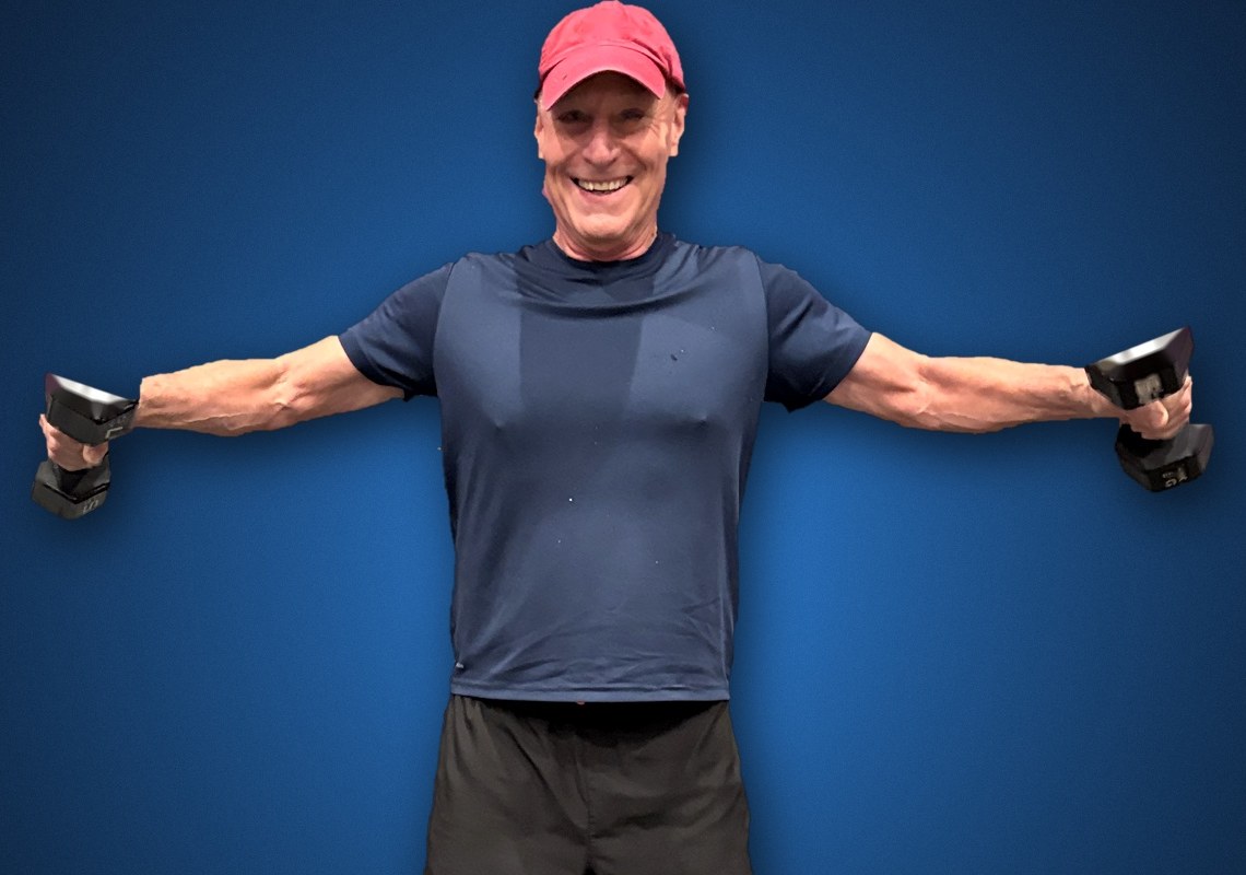 John Dean Bush at 68, lifting dumbbells